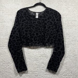 Torrid Black Leopard Mesh Crop Top Long Sleeve Flocked Velvet Animal Print Plus